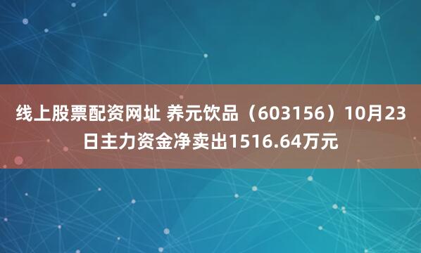 线上股票配资网址 养元饮品（603156）10月23日主力资金净卖出1516.64万元